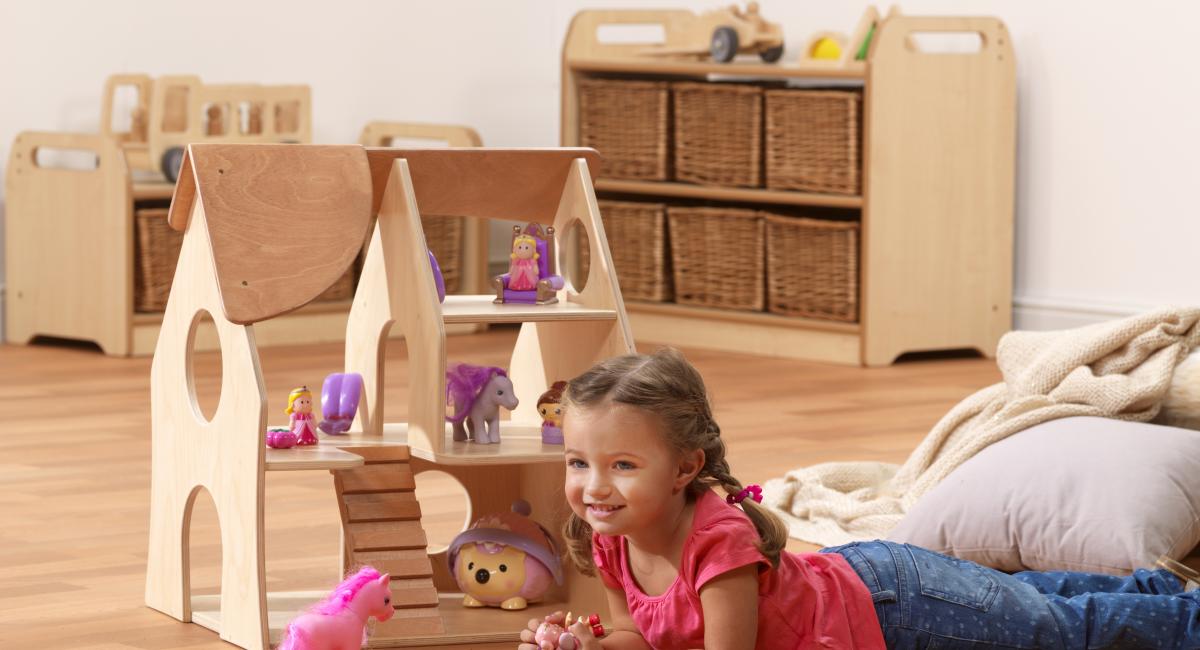 Inspirational Nurseries - Wooden play dolls house suitable for early years.