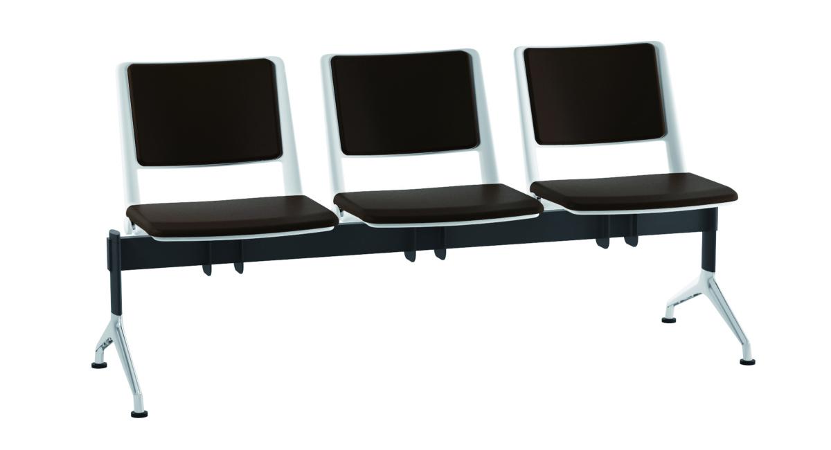 Salto multipurpose bench seat unit finished with black polypropylene seats and chrome leg frame