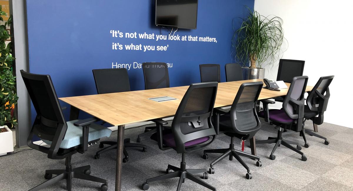 Office Furniture Showroom, Kimbolton.  Meeting Room Table with Task Back Seating.