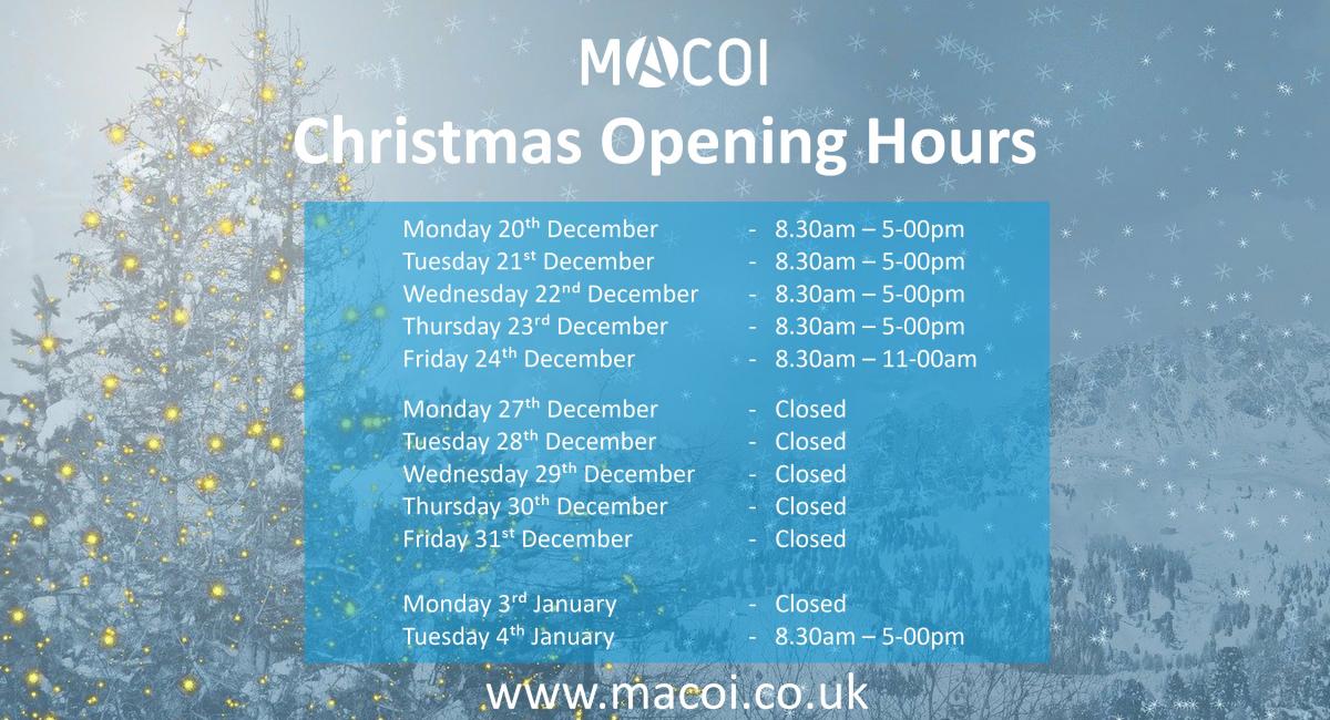 MACOI Festive Opening Hours 2021-22